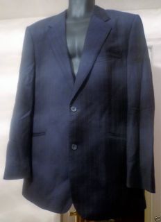 TM Lewin Mens 2 Piece Suit Jacket 42R Trousers 36R Blue Pinstripe