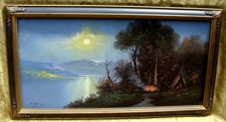 Listed H Lewis Antique Pastel Painting Hudson River EXC