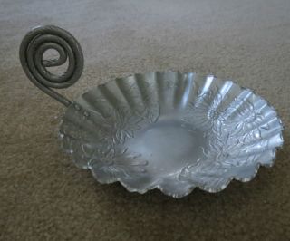 Vintage Farber Shlevin Floral Aluminum Dish with Handle Hand Wrought