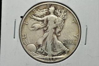 1938 D Walking Liberty Silver Half Dollar 50c VF