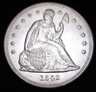 1842 Seated Liberty Silver Dollar Almost Uncirculated