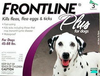 Frontline Plus for Dogs 45 88 lbs by Merial 3 Applicators Brand New