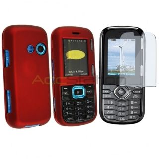 For LG Cosmos VN250 Red Hard Rubber Skin Cover Case Clear LCD Screen