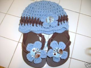 Crochet Flower Girls Flip Flops Beanie Set 12 13