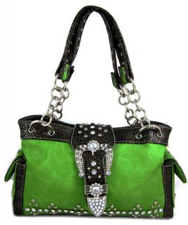 Belt Buckle Stud Chain Strap Purse Handbag Lime Green