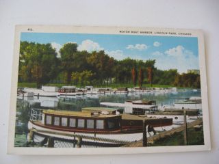 Postcard Motor Boat Harbor Lincoln Park Chicago Illinois