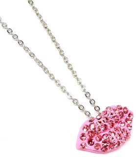 Ladies Womans Kissing Lips Pink Crystal Necklace Pendant