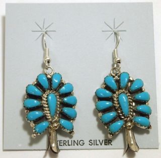 Turquoise Sterling Squash Blossom French Hook Earrings   Lisa Williams