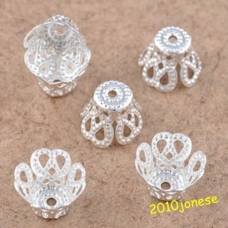 300 Pcs silver plated little flower beads caps charms jewelry findings