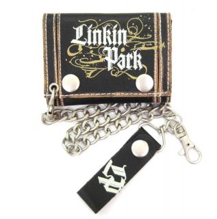 Linkin Park Embroidered Swirls White Stitched Trifold Chain Wallet New