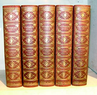 PLUTARCH‘S LIVES, 5 vols, 1800’s, Illustrated,, Leather, PURTY