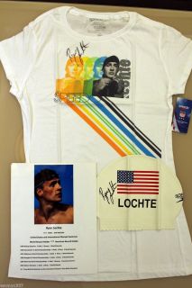 Olympian Ryan Lochte Hand Signed T Shirt Autographed Swim Cap