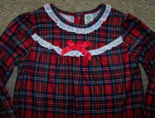 Little Me Red Plaid Flannel Nightgown White Eyelet Lace 8 Xmas Pajamas