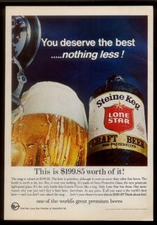 1968 Lone Star Beer Steine Keg Draft Beer Bottle Glass Photo Ad