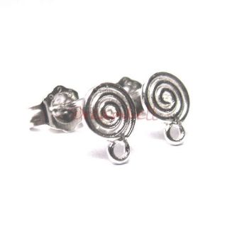 2X Sterling Silver Round Whirl Earrings Loop Post 7mm