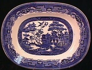 Antique Longton England Blue Willow Deep Serving Platter