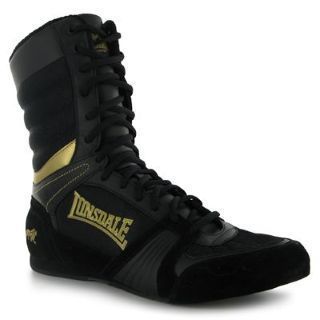 Lonsdale Cyclone Leather Mens Boxing Boots Black Gold Shoes Fight