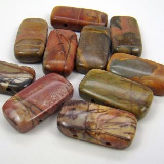 10 Red Creek Jasper Two Hole Rectangular Smooth Red Green Brown Grey