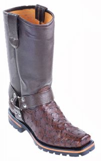 Full Quill Ostrich Leather Brown Los Altos Mens Motorcycle Boots