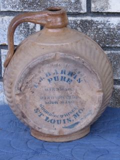  PJ Harris Bourbon Whiskey Pottery Jug Advertising Sour Mash St Louis