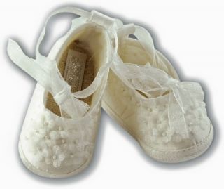 Sarah Louise Organza Flower Christening Shoes Style 486