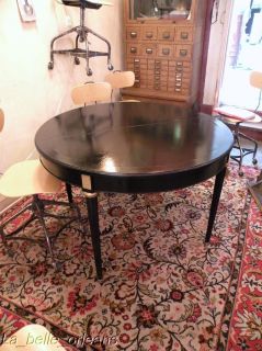Louis XVI Black Lacquered Round Dining Table 1 Ext Leaf Jansen Style