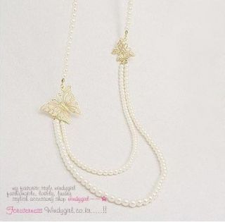 Charm Elegant Style Butterfly Long Pearls Chain Woman Necklace