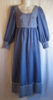 70s Gloria Moret Blue Renaissance Prairie Long Hippie Dress S