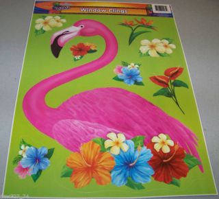 Luau Tiki Party Flamingo Flowers Window Clings Cling