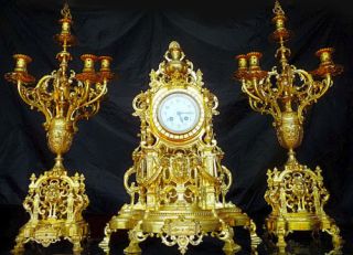 XXXL Antique French Bronze Clock Set Louis XVI C 1900