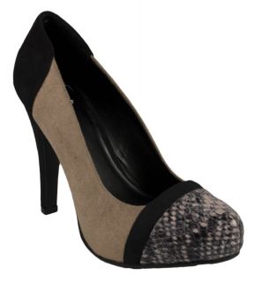 Multi by Delicious Multi Color Faux Suede Pumps in Taupe with Python
