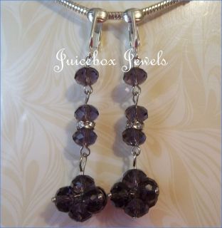 Clip on Purple Faceted Crystal Cluster 2 Dangle Earrings B693