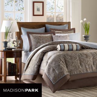 KING QUEEN 12 PC BROWN BLUE PAISLEY MADISON PARK COMFORTER BEDDING BED