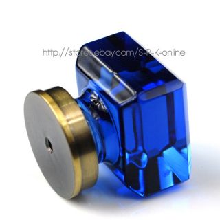 Luxurious Blue Square Crystal Chrome Cupboard Cabinet Knob Bronze Base