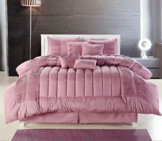 Washable SVLL Luxury Comforter Bed Skirt Bedding Set Rose Pink