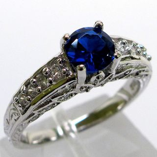 Luxurious 1 Ct Sapphire 925 Sterling Silver Micro Pave Ring Size 9 25