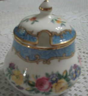 Crown Staffordshire Lyric Tunis Blue China Jelly Jam Covered Jar Eng
