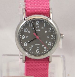 T2N834 Timex Weekender Slip Though Mid Size Womens Indiglo Pink Nylon