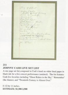 Johnny Cash Original Handwritten Concert Set List
