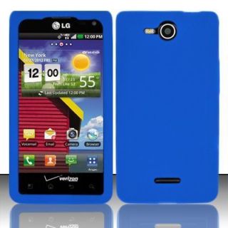 For Verizon LG Lucid 4G VS840 Blue Rubber Gel Silicone Skin Case Phone