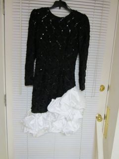 Vintage Black Dress Size 7 8 with White Ruffle 80s Prom Dance