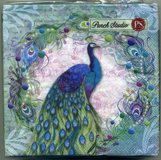 Punch Studio Luncheon Napkins 20 Pack Christmas Peacock 53676