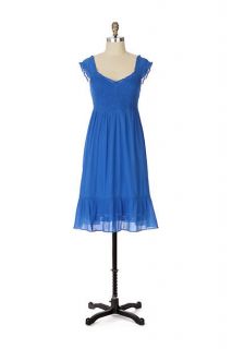 Maeve Anthropologie Blue Smocked Gauze Ruffled Ingenuity Dress 8 M