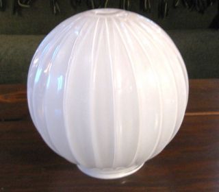 Vtg Milk White 8 inch Round Ribbed Glass Lamp Light Globe Shade