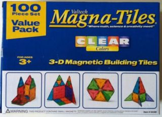 Valtech Magna Tiles 100 Piece Clear Colors Value Pack Set Brand New