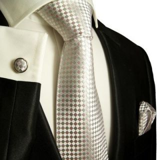 472CH Elegant Paul Malone Neck Tie Set Silver Silk