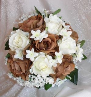  Latte White Roses Handtied Bride BRIDAL BOUQUET Silk Wedding Flowers