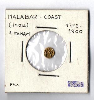 India Malabar Coast 1770 1900 1 Fanam Fior Di Conio Gold Coin Very