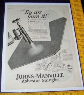 1926 Johns Manville Asbestos Shingles Vintage Ad