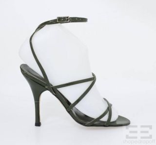 Manolo Blahnik Dark Green Patent Leather Strappy High Heel Sandals